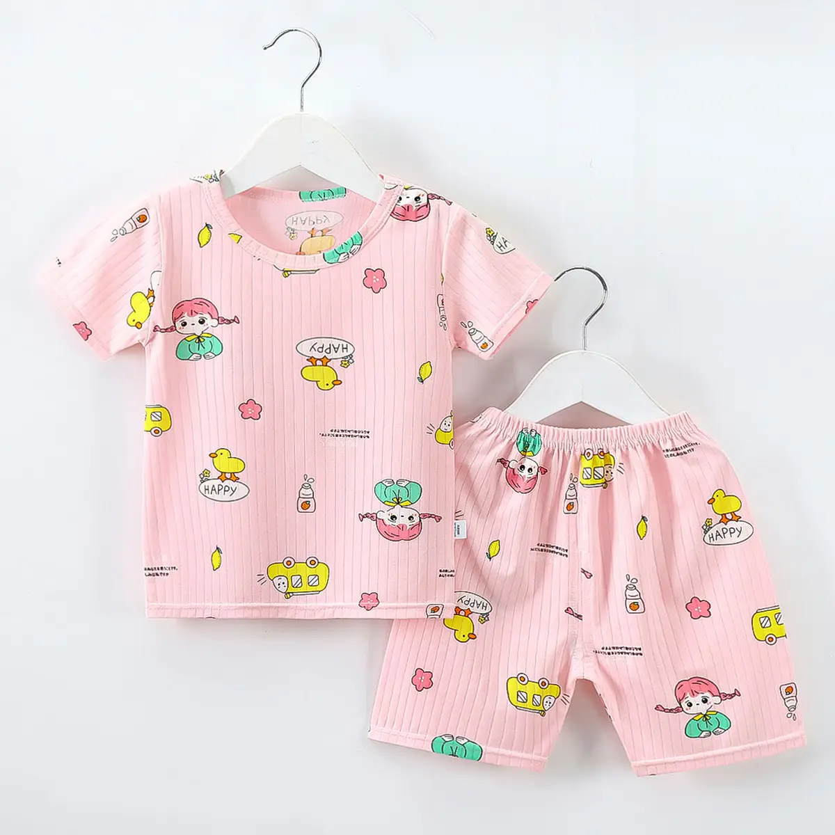2023 Kids Pink Cartoon Shorts Suit Baby Summer - Image 5