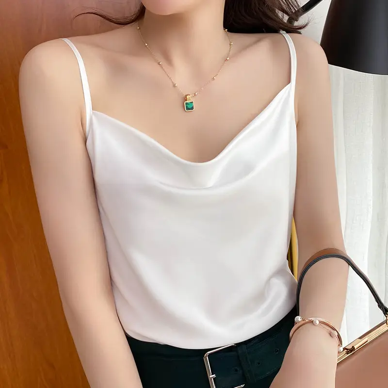 2023 V-Neck Satin Women's Sweater White - Image 13