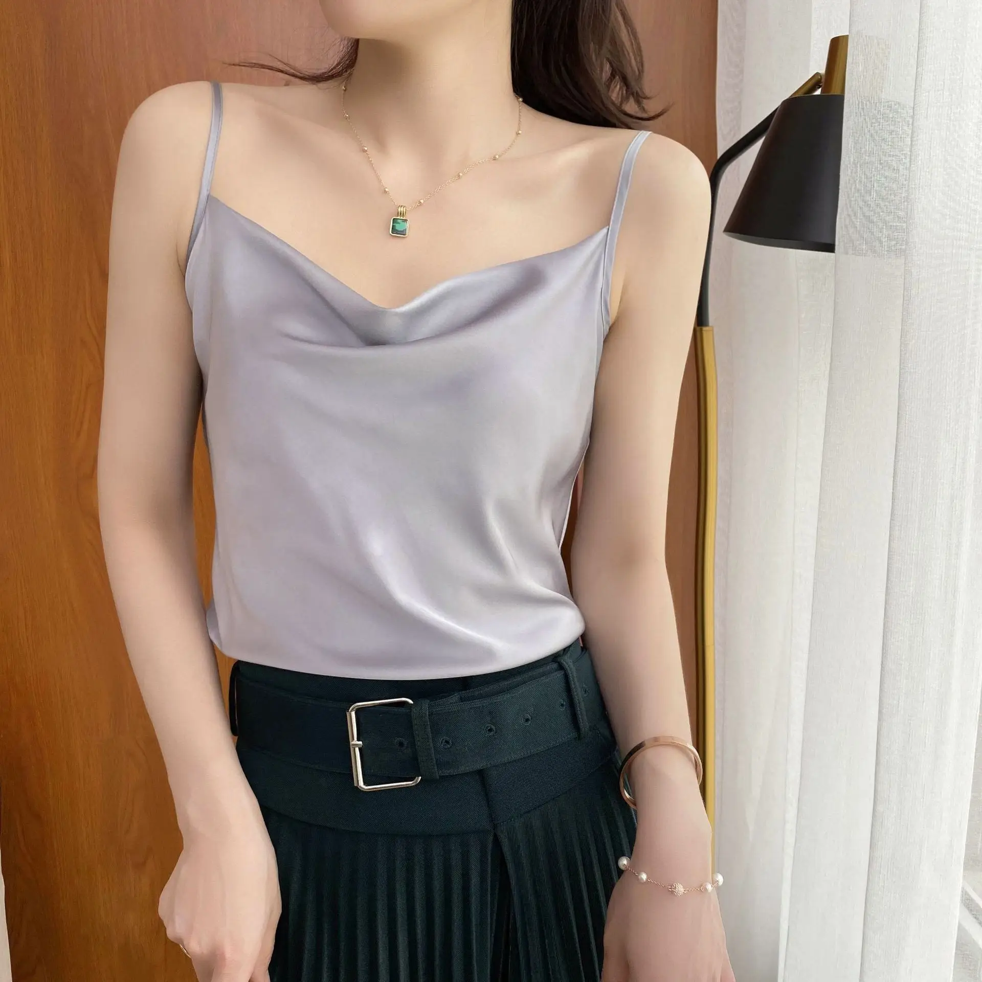 2023 V-Neck Satin Women's Sweater White - Image 2