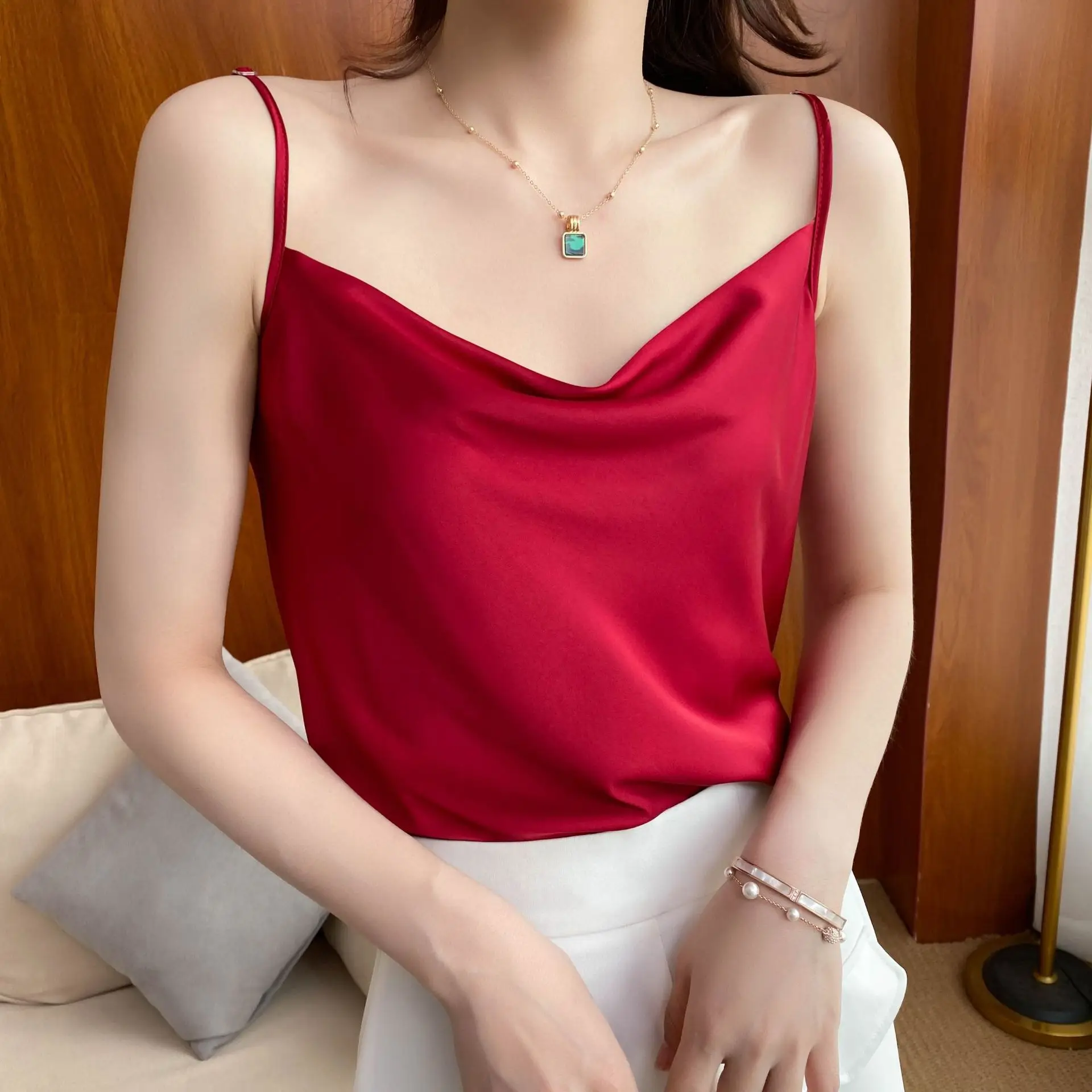 2023 V-Neck Satin Women's Sweater White - Image 6