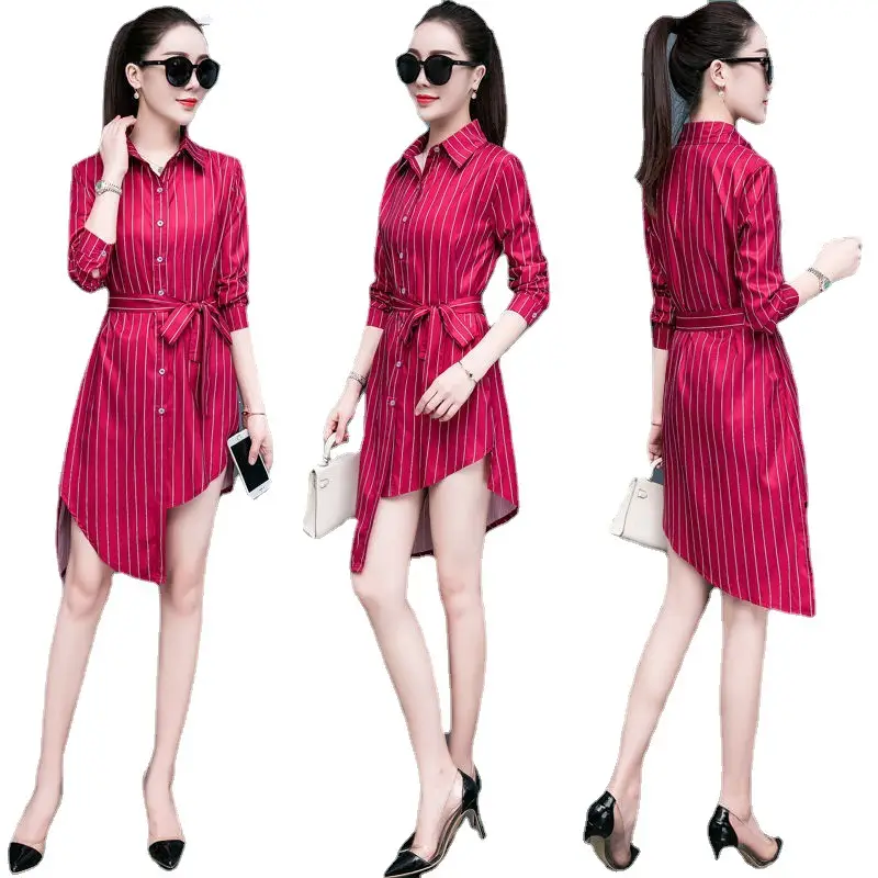 Women Striped Shirt 2022 Red White Large Size - Image 10
