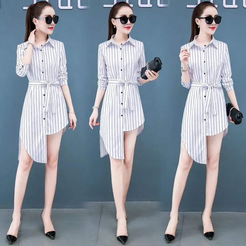 Women Striped Shirt 2022 Red White Large Size - Image 2