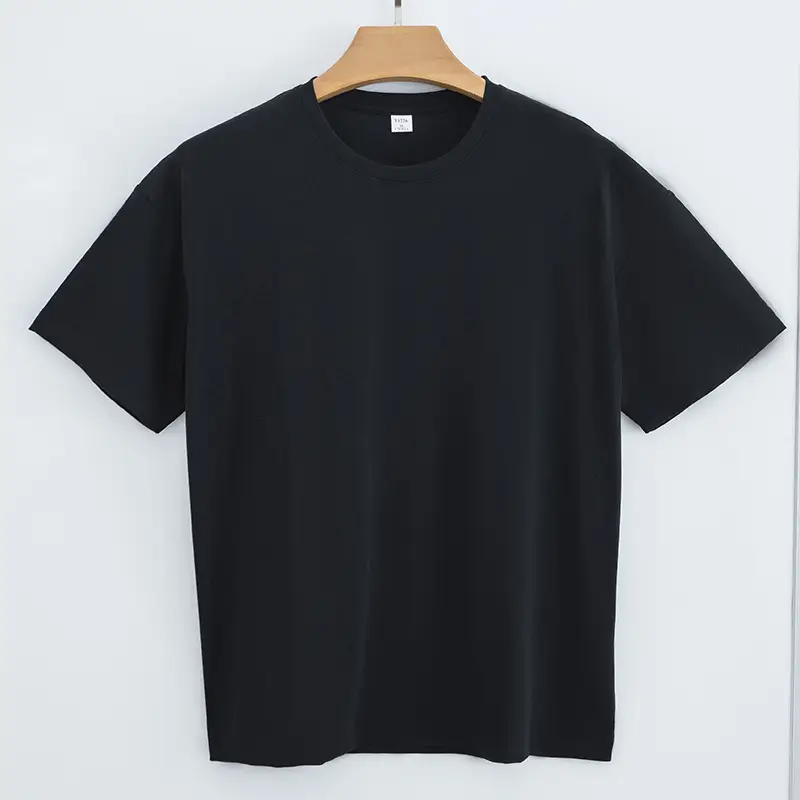 Men Women Cotton T-Shirt Black Round Neck Short Sleeve 180g - Image 3