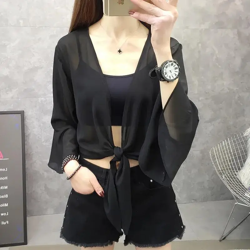 Women Chiffon Shawl Black Short Thin Sun Protection 2025 - Image 2