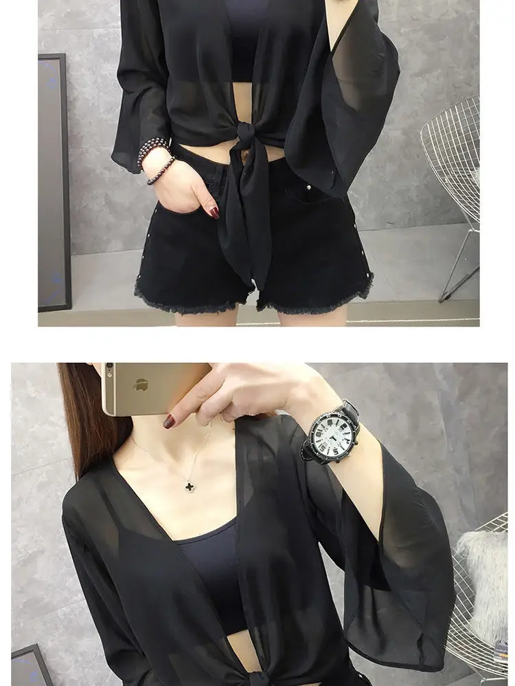 Women Chiffon Shawl Black Short Thin Sun Protection 2025 — feature 12