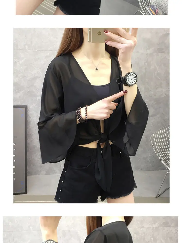 Women Chiffon Shawl Black Short Thin Sun Protection 2025 — feature 13