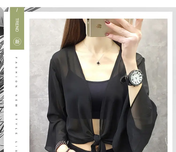Women Chiffon Shawl Black Short Thin Sun Protection 2025 — feature 3