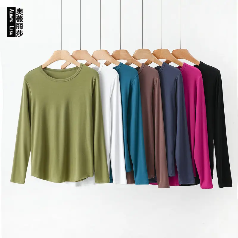 Women Long Sleeve Cotton T-Shirt Pink Plus Size - Image 8
