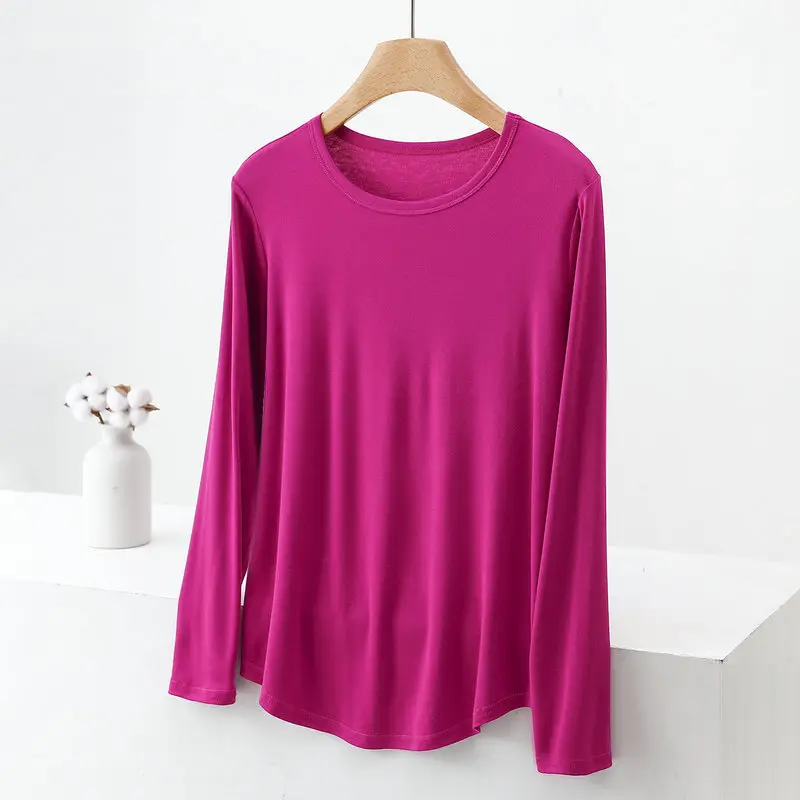 Women Long Sleeve Cotton T-Shirt Pink Plus Size - Image 10