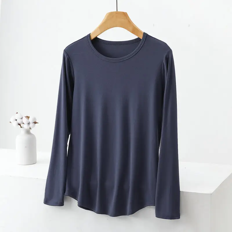 Women Long Sleeve Cotton T-Shirt Pink Plus Size - Image 11