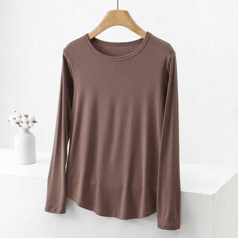 Women Long Sleeve Cotton T-Shirt Pink Plus Size — feature 11