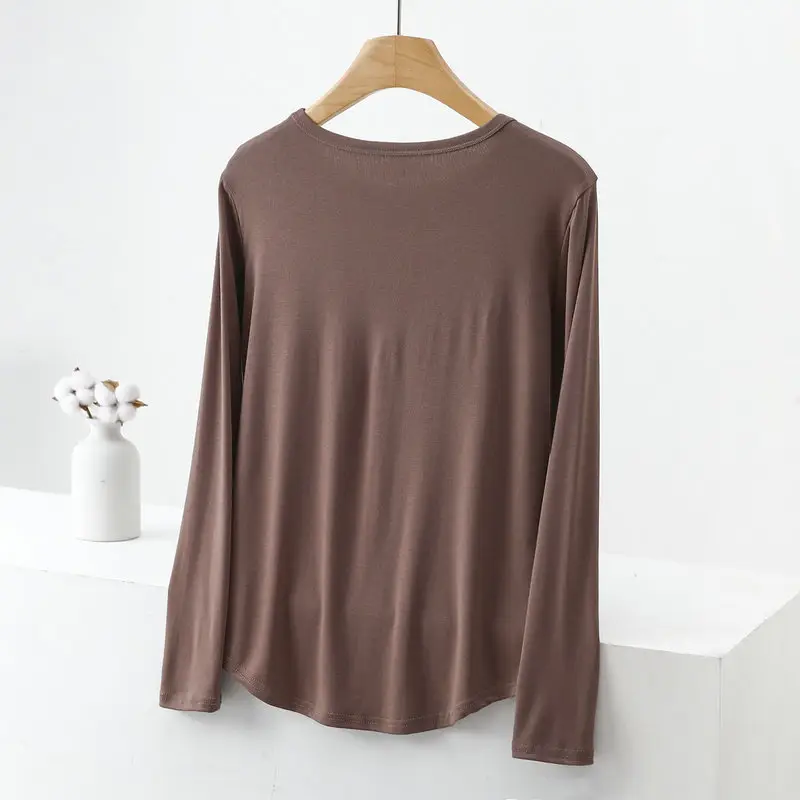 Women Long Sleeve Cotton T-Shirt Pink Plus Size — feature 12