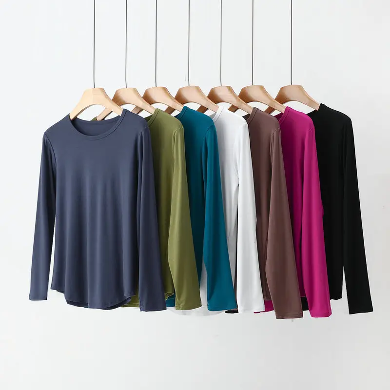 Women Long Sleeve Cotton T-Shirt Pink Plus Size — feature 2