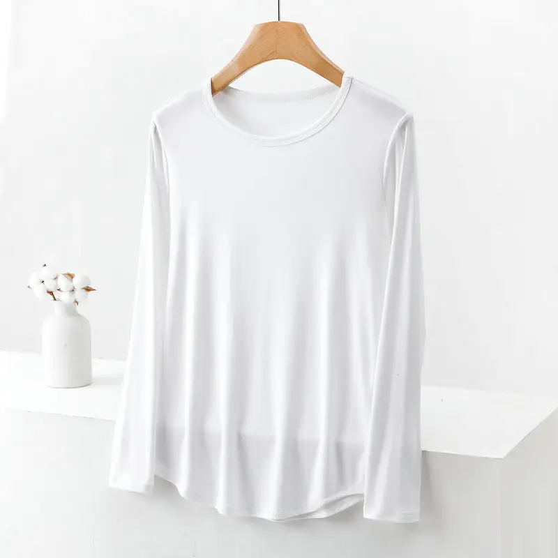 Women Long Sleeve Cotton T-Shirt Pink Plus Size — feature 8
