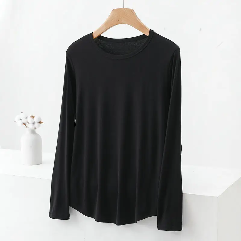 Women Long Sleeve Cotton T-Shirt Pink Plus Size — feature 9