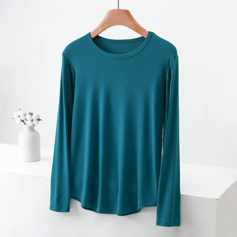 Women Long Sleeve Cotton T-Shirt Pink Plus Size - Image 6