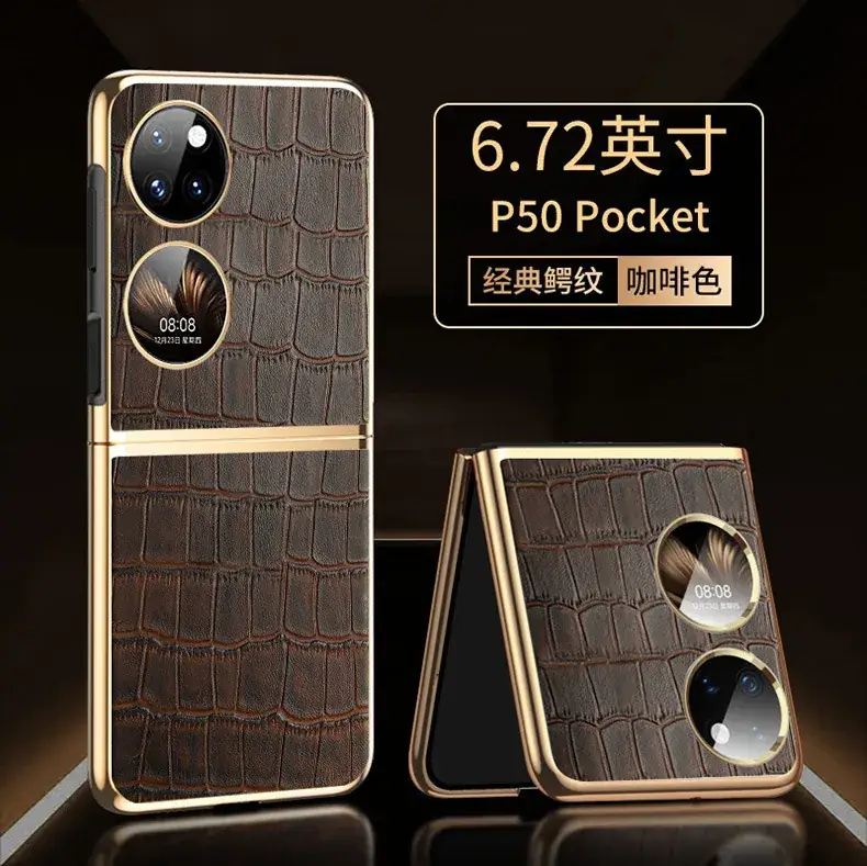 P50 Pocket Folding Phone Cover Orange Leather