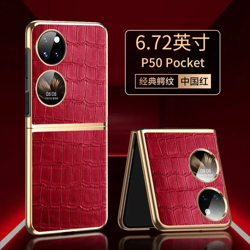 P50 Pocket Folding Phone Cover Orange Leather