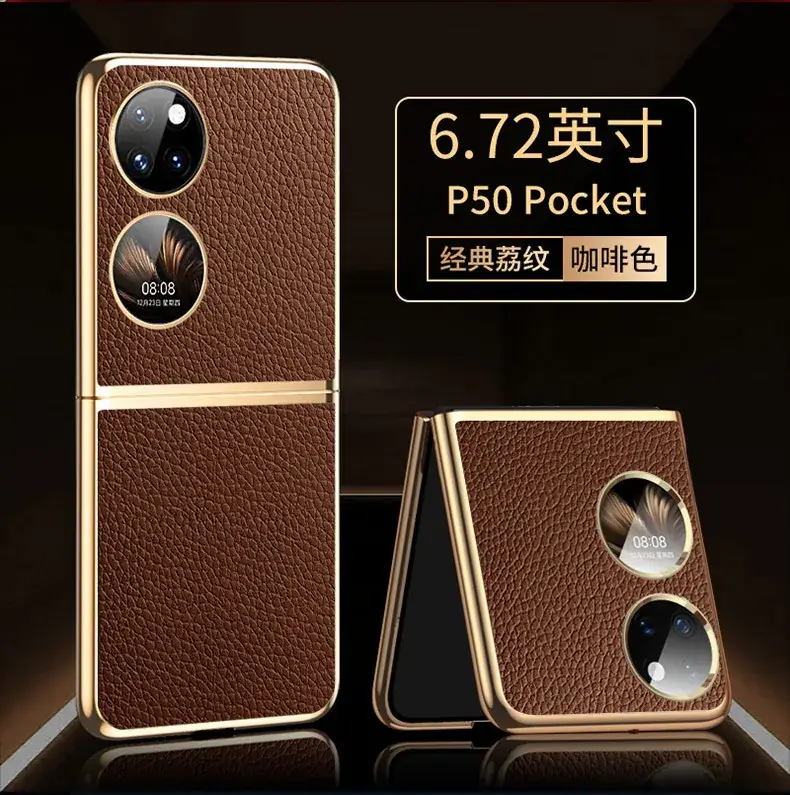 P50 Pocket Folding Phone Cover Orange Leather