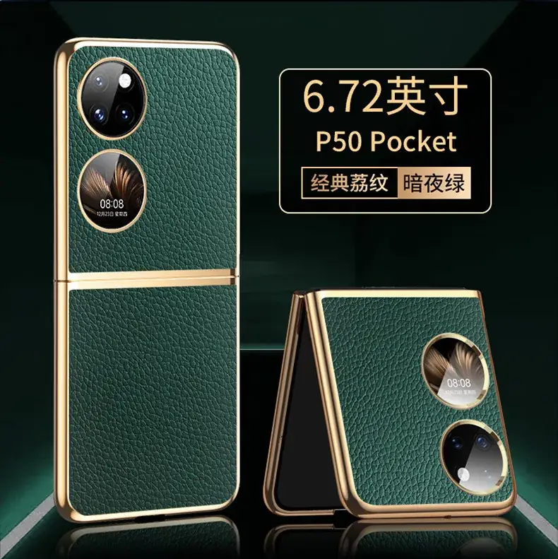 P50 Pocket Folding Phone Cover Orange Leather