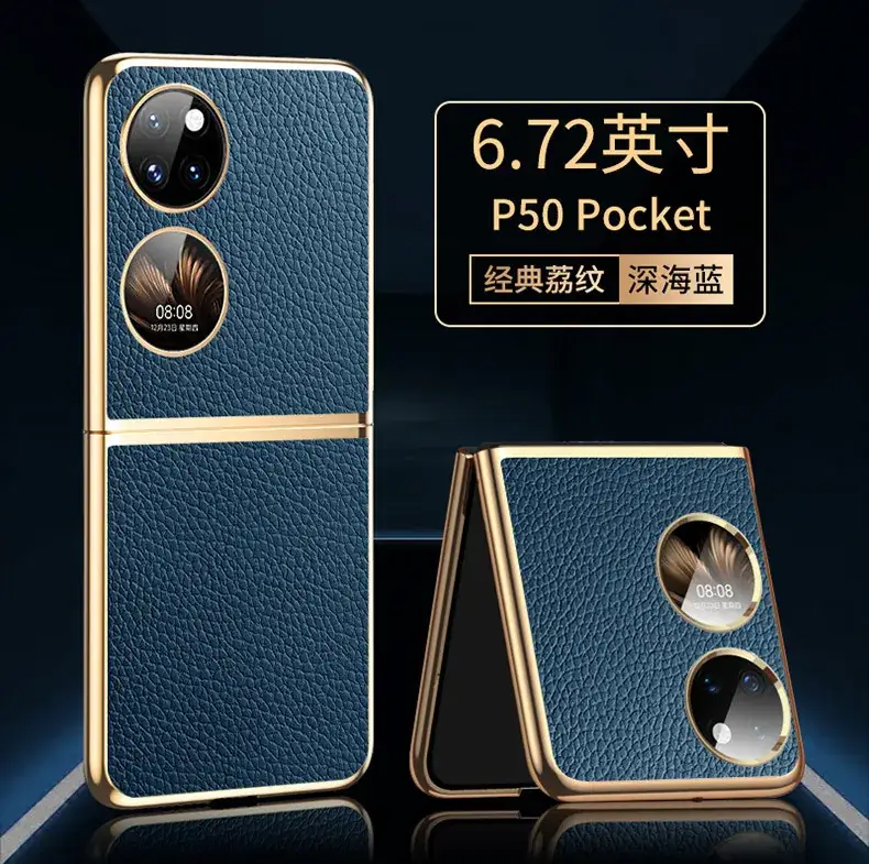 P50 Pocket Folding Phone Cover Orange Leather