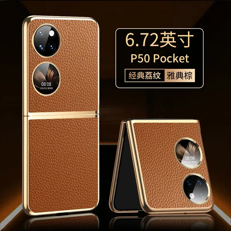 P50 Pocket Folding Phone Cover Orange Leather