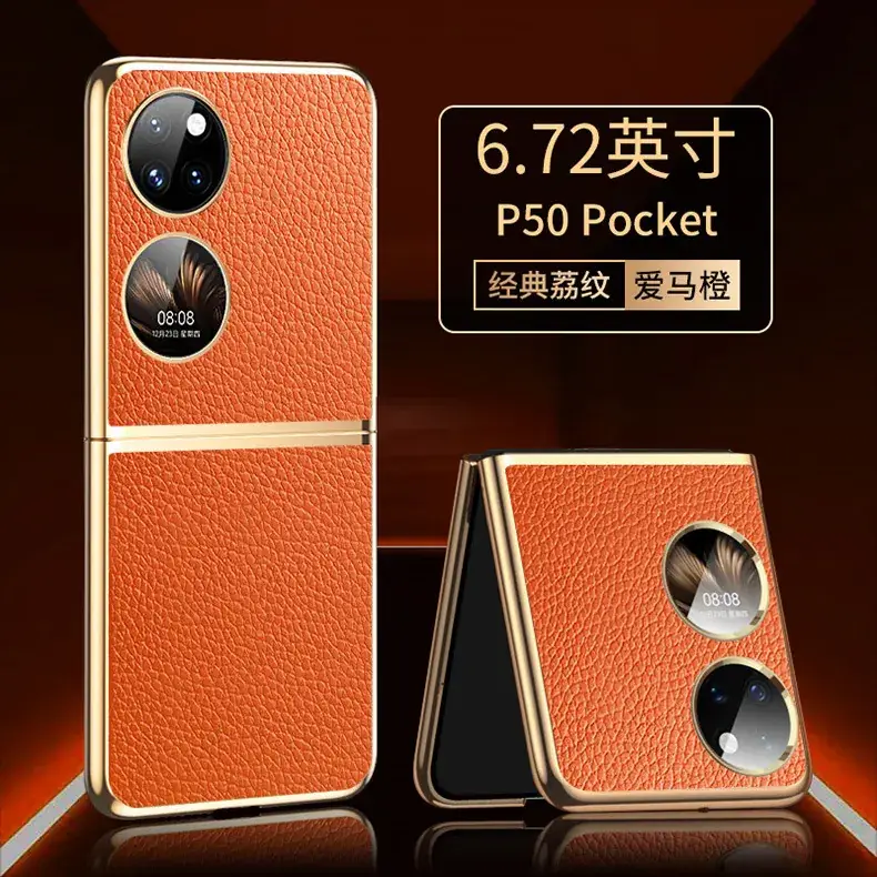 P50 Pocket Folding Phone Cover Orange Leather