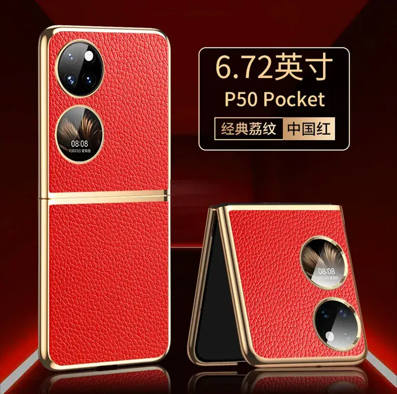 P50 Pocket Folding Phone Cover Orange Leather