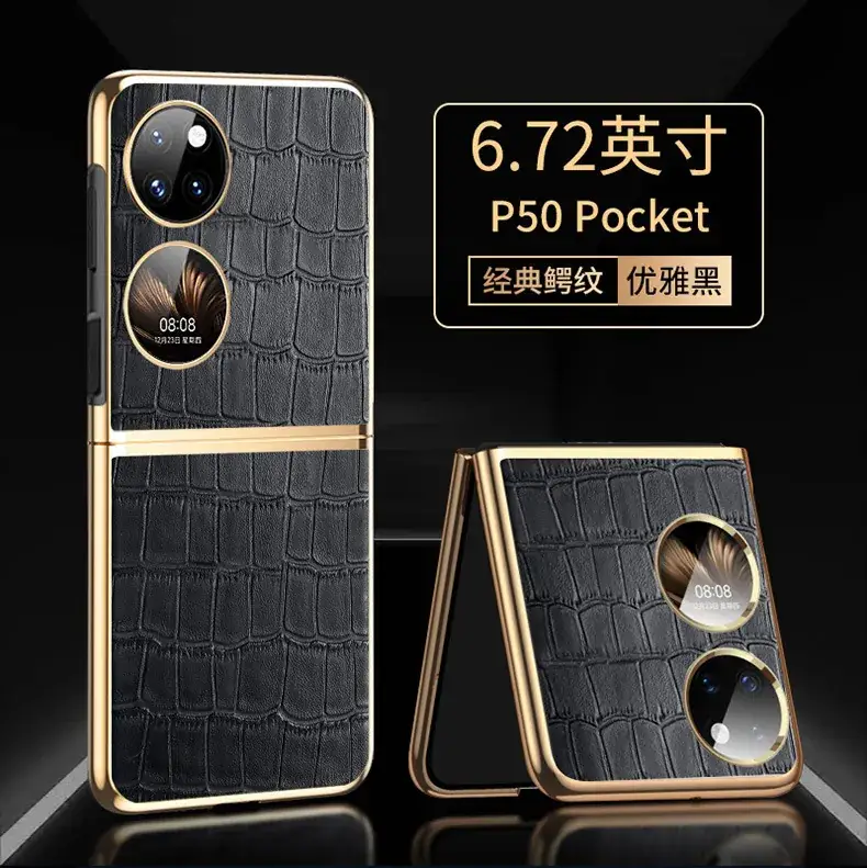 P50 Pocket Folding Phone Cover Orange Leather