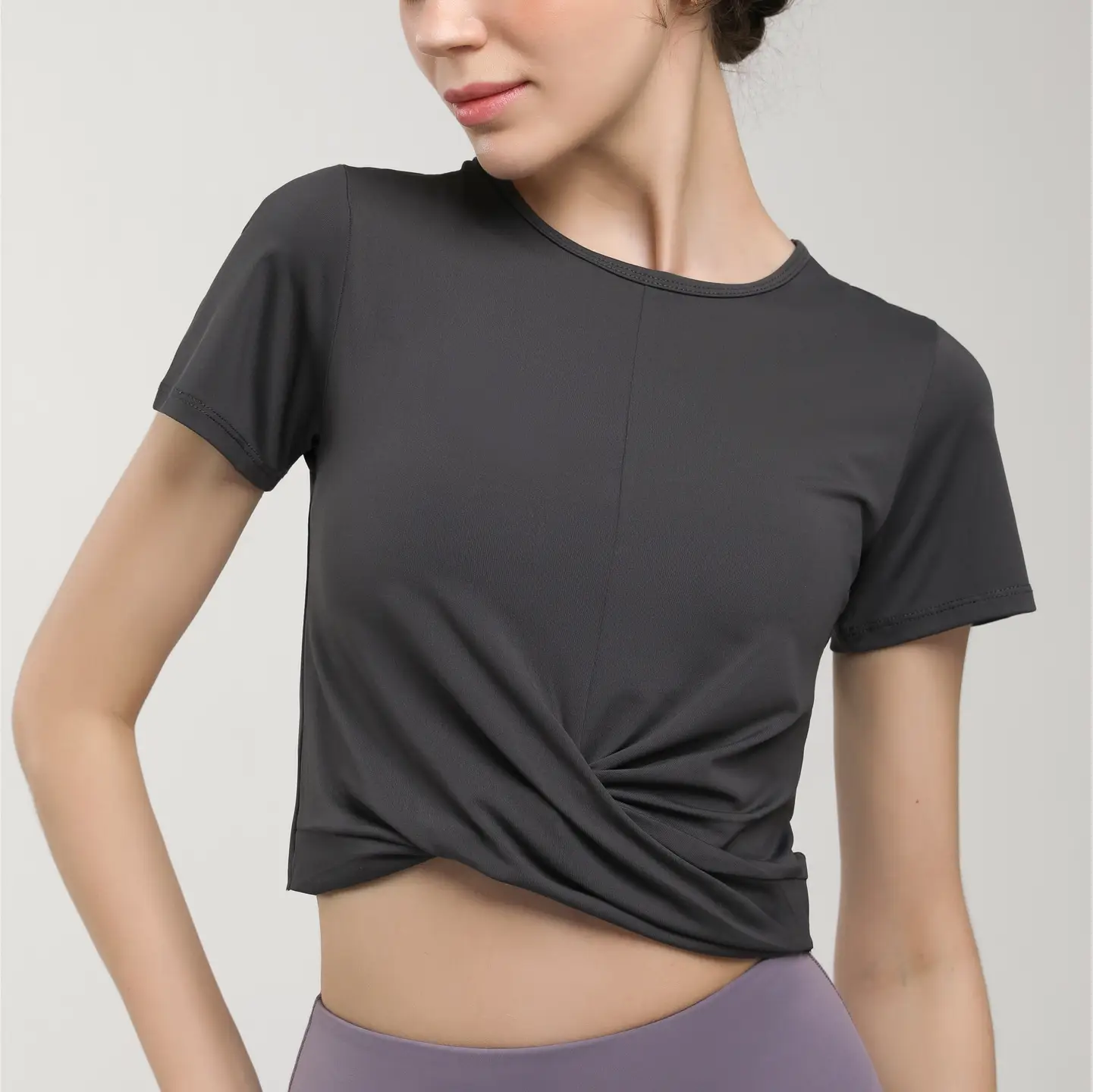 Women Crossbody T-Shirt Brown Short Sleeve Breathable