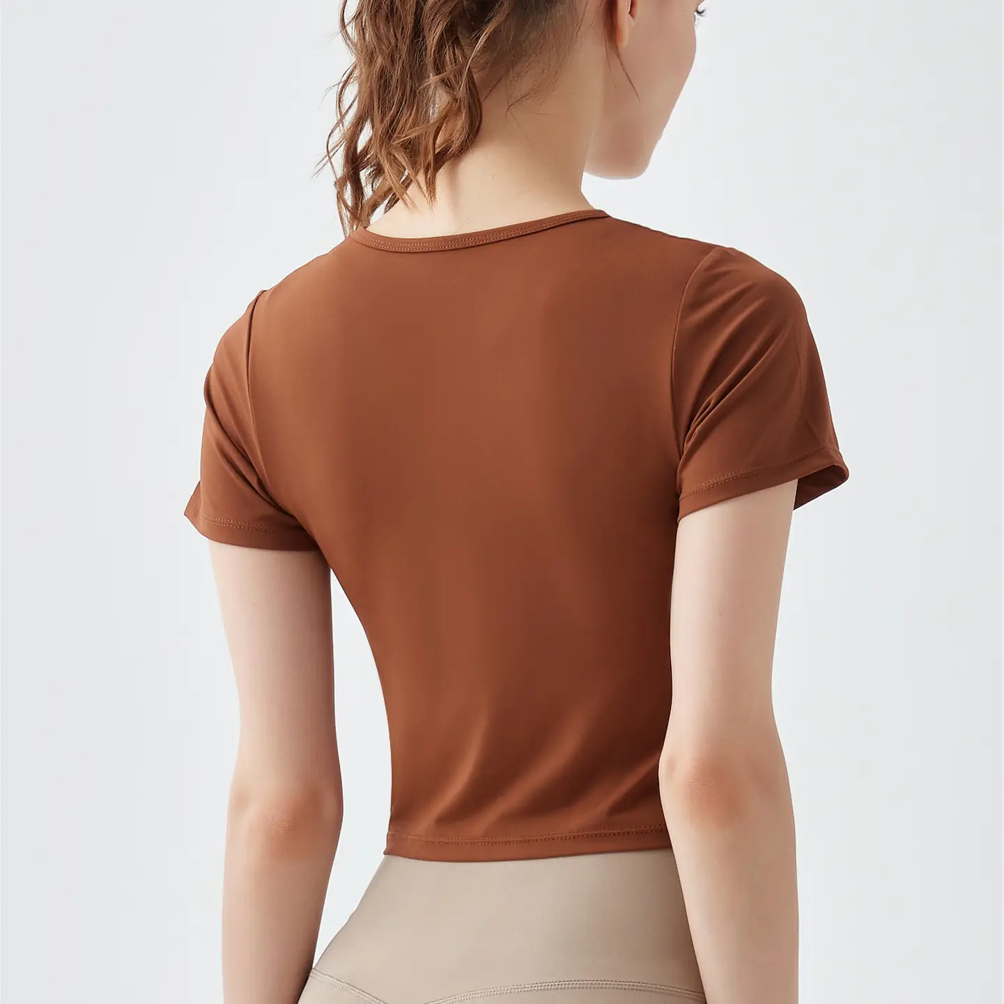 Women Crossbody T-Shirt Brown Short Sleeve Breathable
