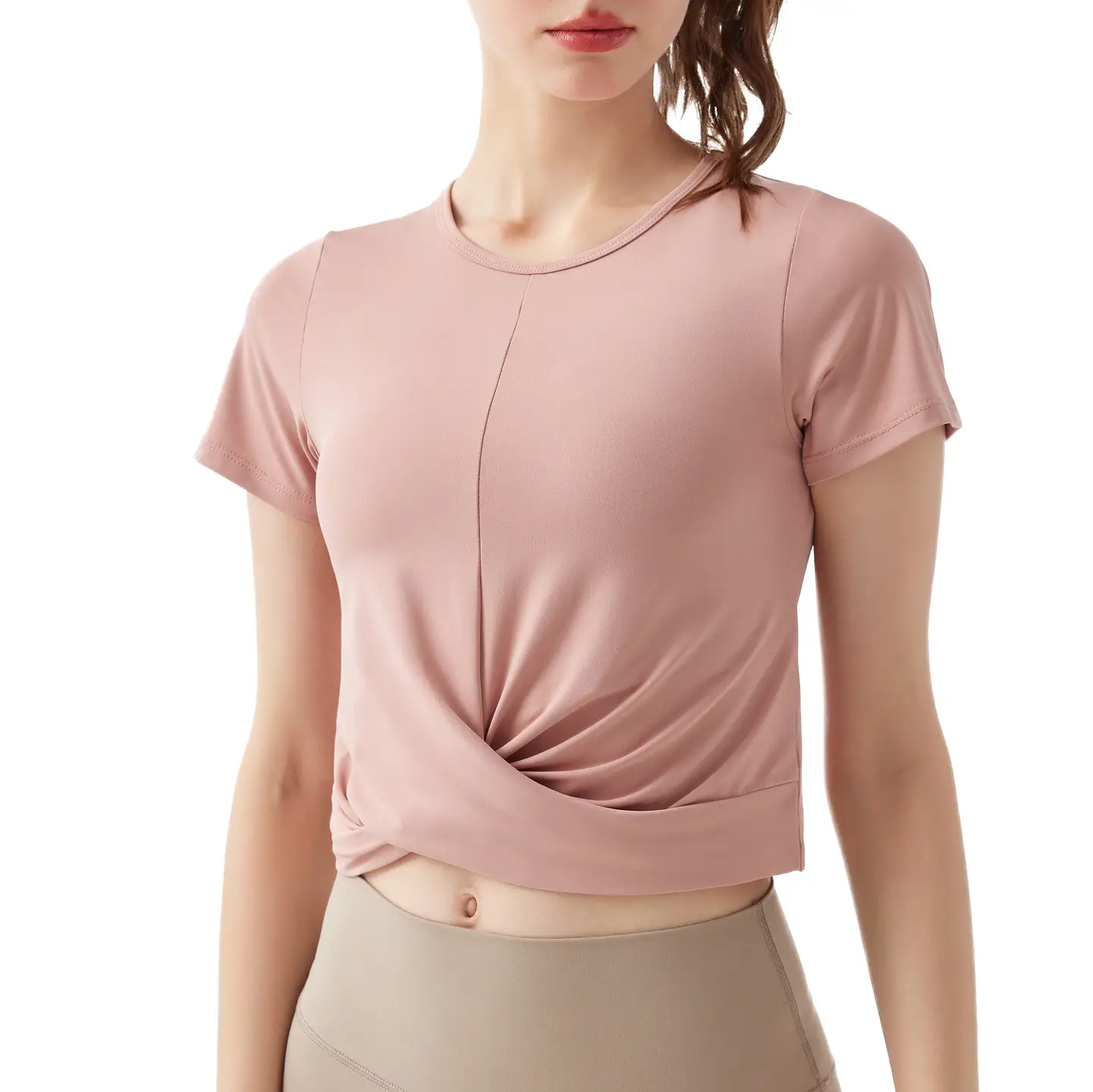 Women Crossbody T-Shirt Brown Short Sleeve Breathable