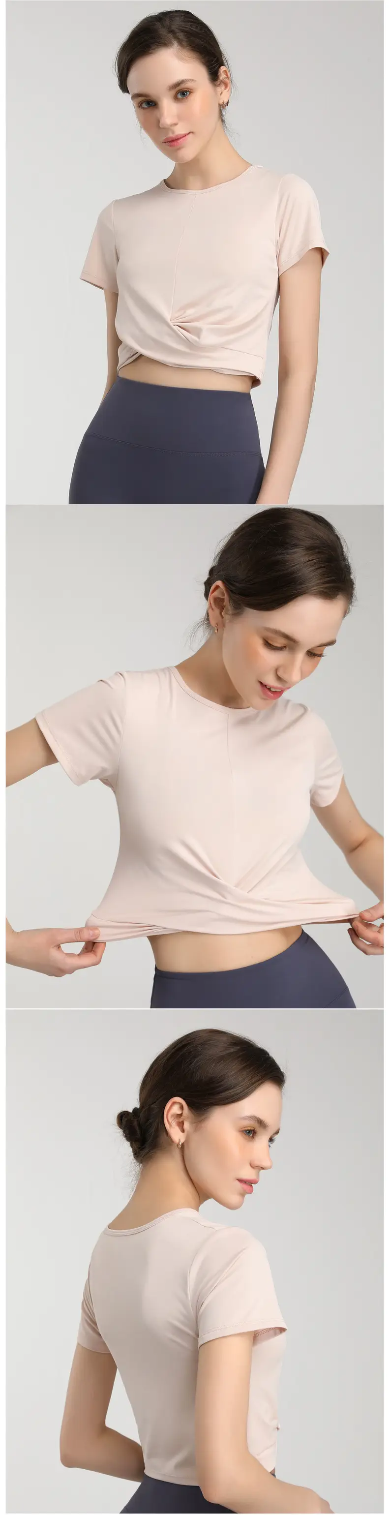 Women Crossbody T-Shirt Brown Short Sleeve Breathable — feature 11
