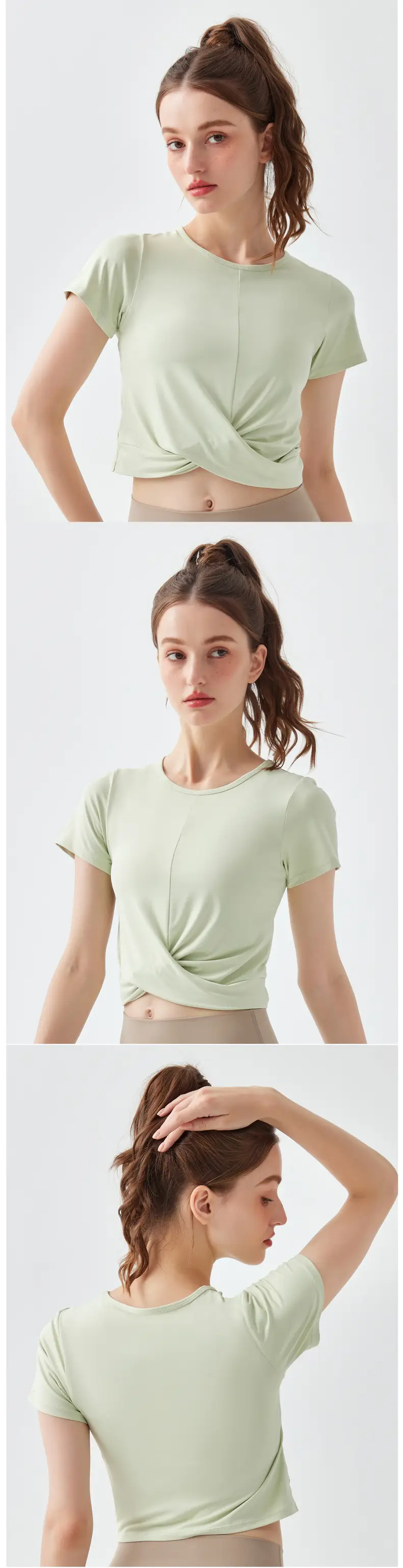 Women Crossbody T-Shirt Brown Short Sleeve Breathable — feature 12