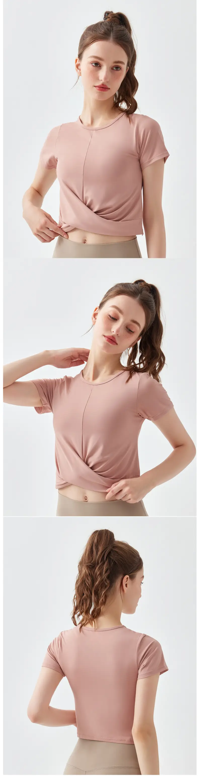 Women Crossbody T-Shirt Brown Short Sleeve Breathable — feature 13