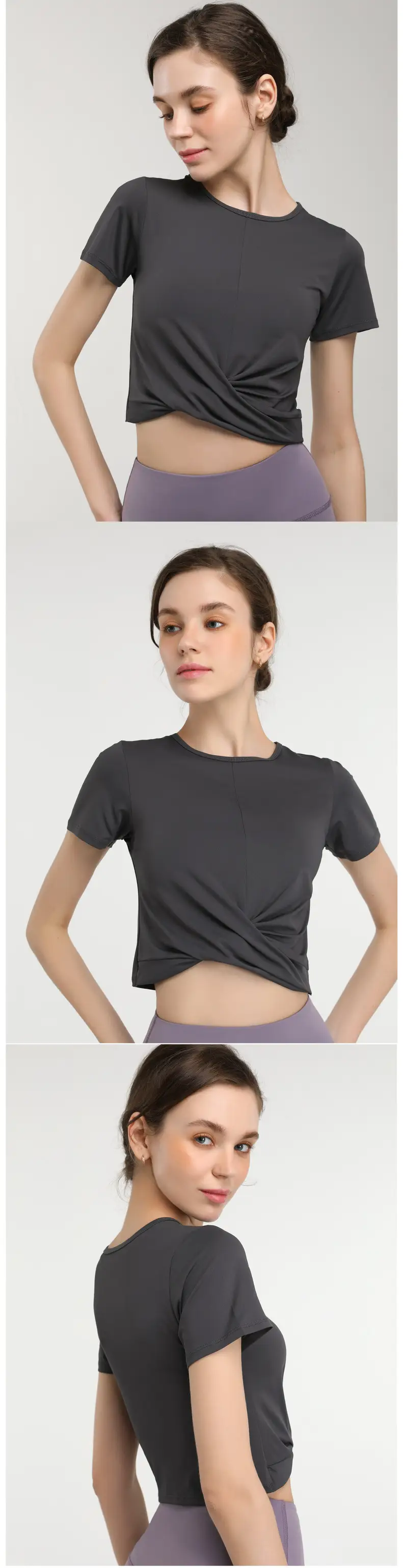 Women Crossbody T-Shirt Brown Short Sleeve Breathable — feature 15