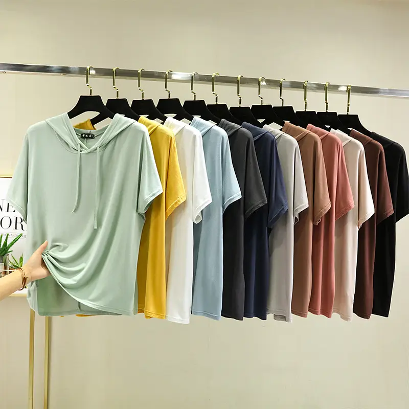 Women Grey Hooded T-Shirt Loose Fit Spring Summer - Image 37