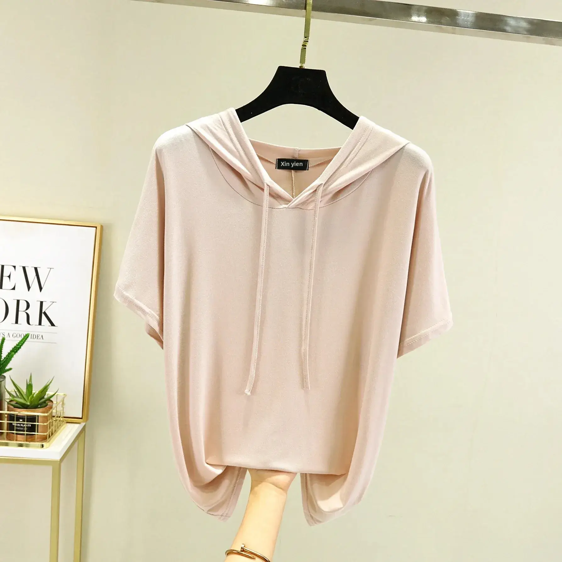 Women Grey Hooded T-Shirt Loose Fit Spring Summer - Image 32