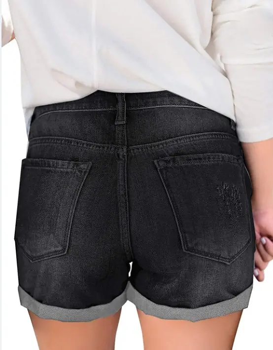 Women Denim Shorts with Cross-Country Flanged Holes — feature 5