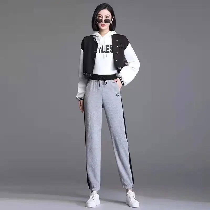 Women's 2022 White Sweatpants Set High Waist Casual Harem Pants - Image 4