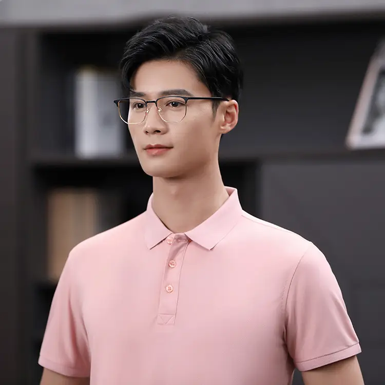 Men Blue Polo Shirt Button Collar Office Wear - Image 15