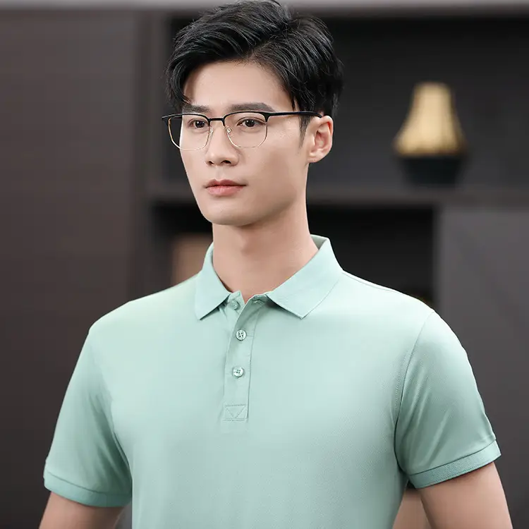 Men Blue Polo Shirt Button Collar Office Wear - Image 16