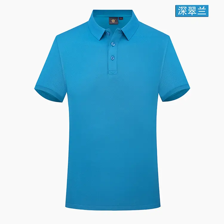 Men Blue Polo Shirt Button Collar Office Wear - Image 9