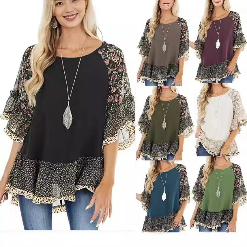 2024 Spring T-Shirt with Leopard Print & Bat Sleeves - Image 8