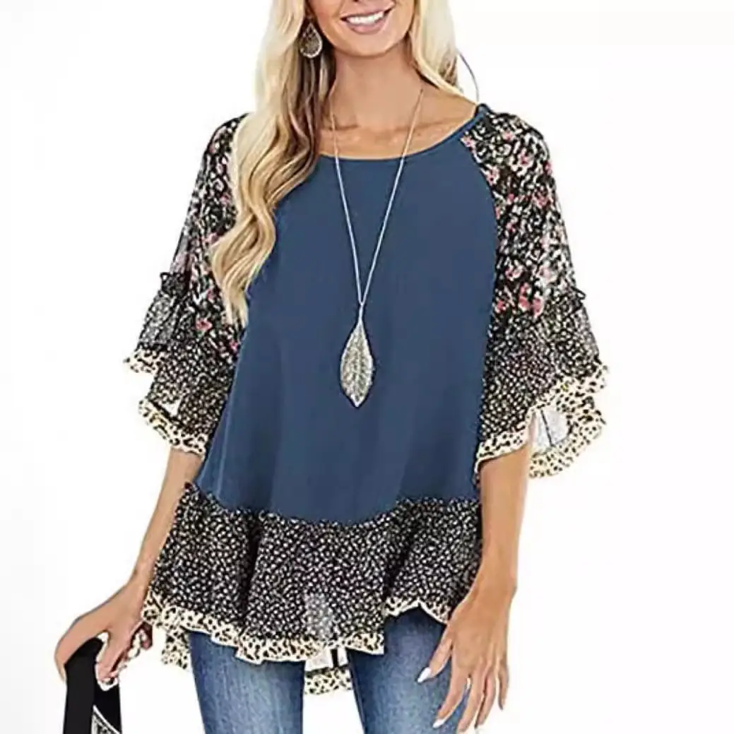 2024 Spring T-Shirt with Leopard Print & Bat Sleeves - Image 9