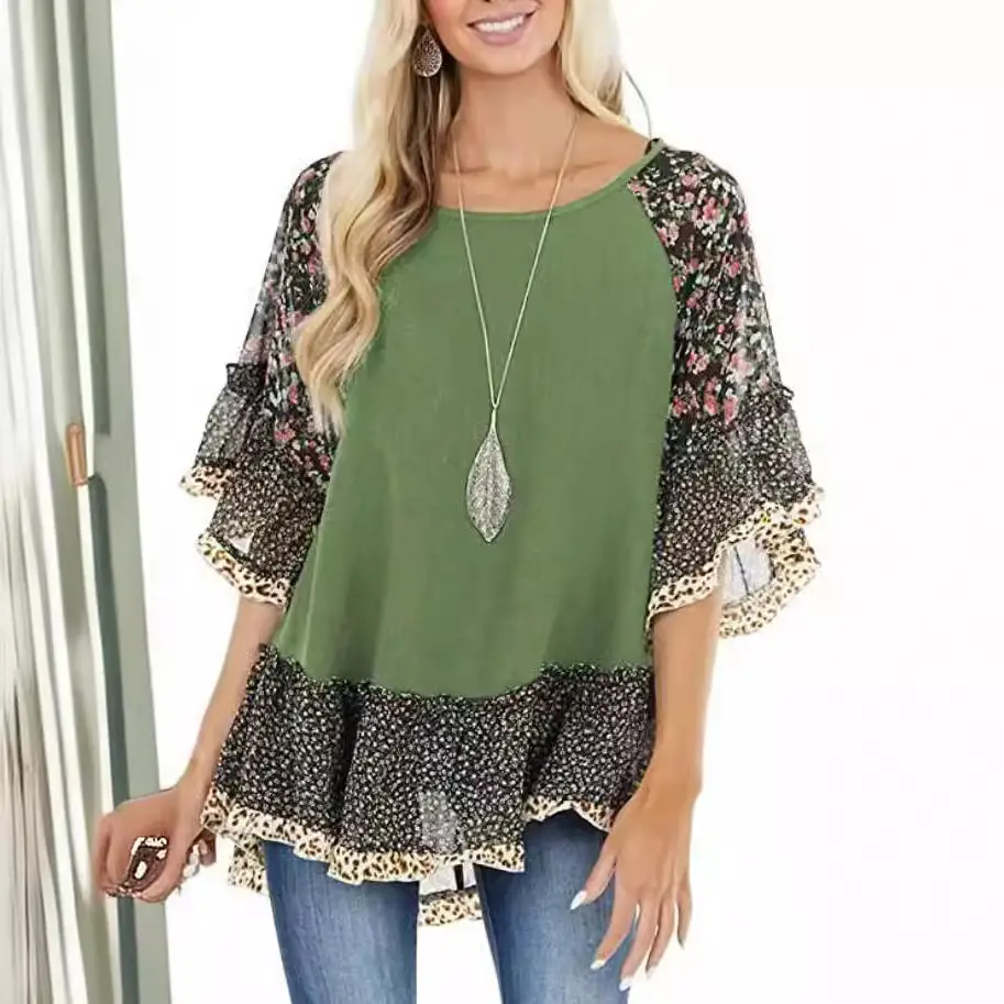 2024 Spring T-Shirt with Leopard Print & Bat Sleeves - Image 10