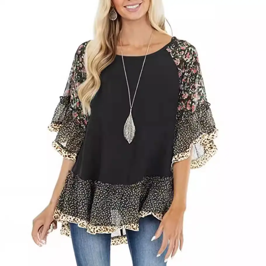 2024 Spring T-Shirt with Leopard Print & Bat Sleeves - Image 11