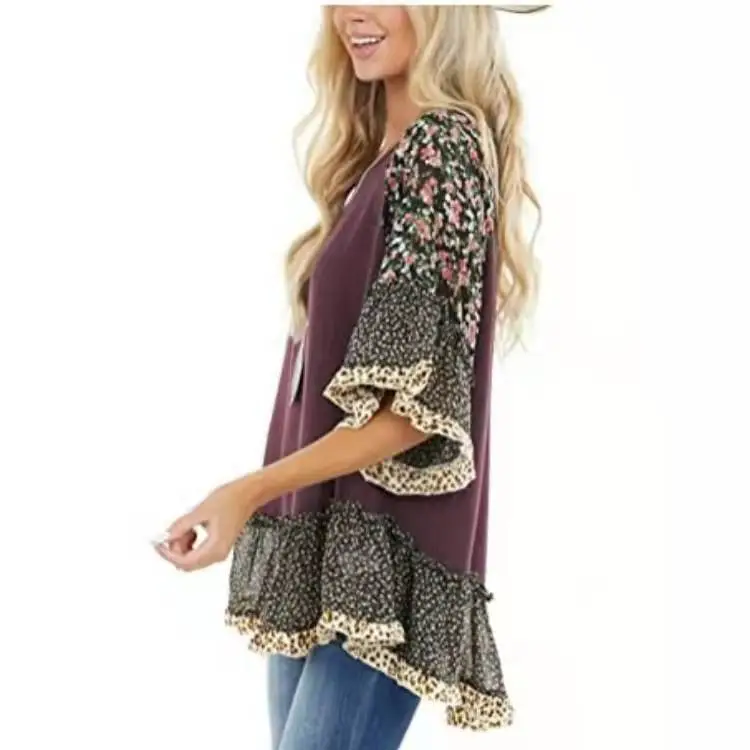 2024 Spring T-Shirt with Leopard Print & Bat Sleeves - Image 12