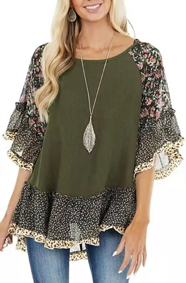 2024 Spring T-Shirt with Leopard Print & Bat Sleeves - Image 5