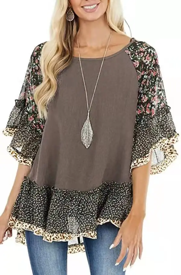 2024 Spring T-Shirt with Leopard Print & Bat Sleeves - Image 6